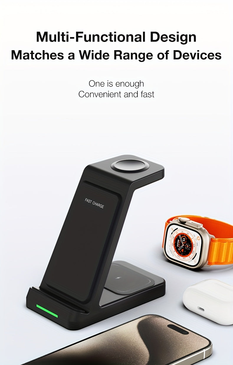 3-in-1 Wireless Charging Station | Phone Holder Stand | Charging Indicator | iPhone 17–11 & Apple Watch | Home & Office