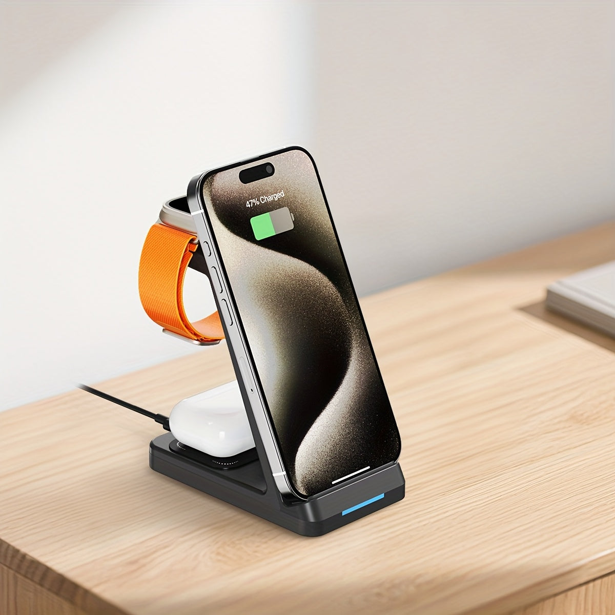 3-in-1 Wireless Charging Station | Phone Holder Stand | Charging Indicator | iPhone 17–11 & Apple Watch | Home & Office