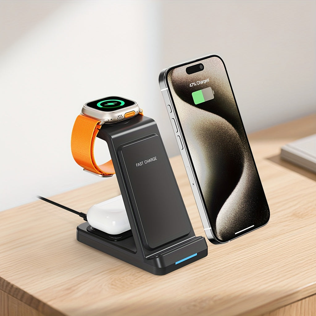3-in-1 Wireless Charging Station | Phone Holder Stand | Charging Indicator | iPhone 17–11 & Apple Watch | Home & Office