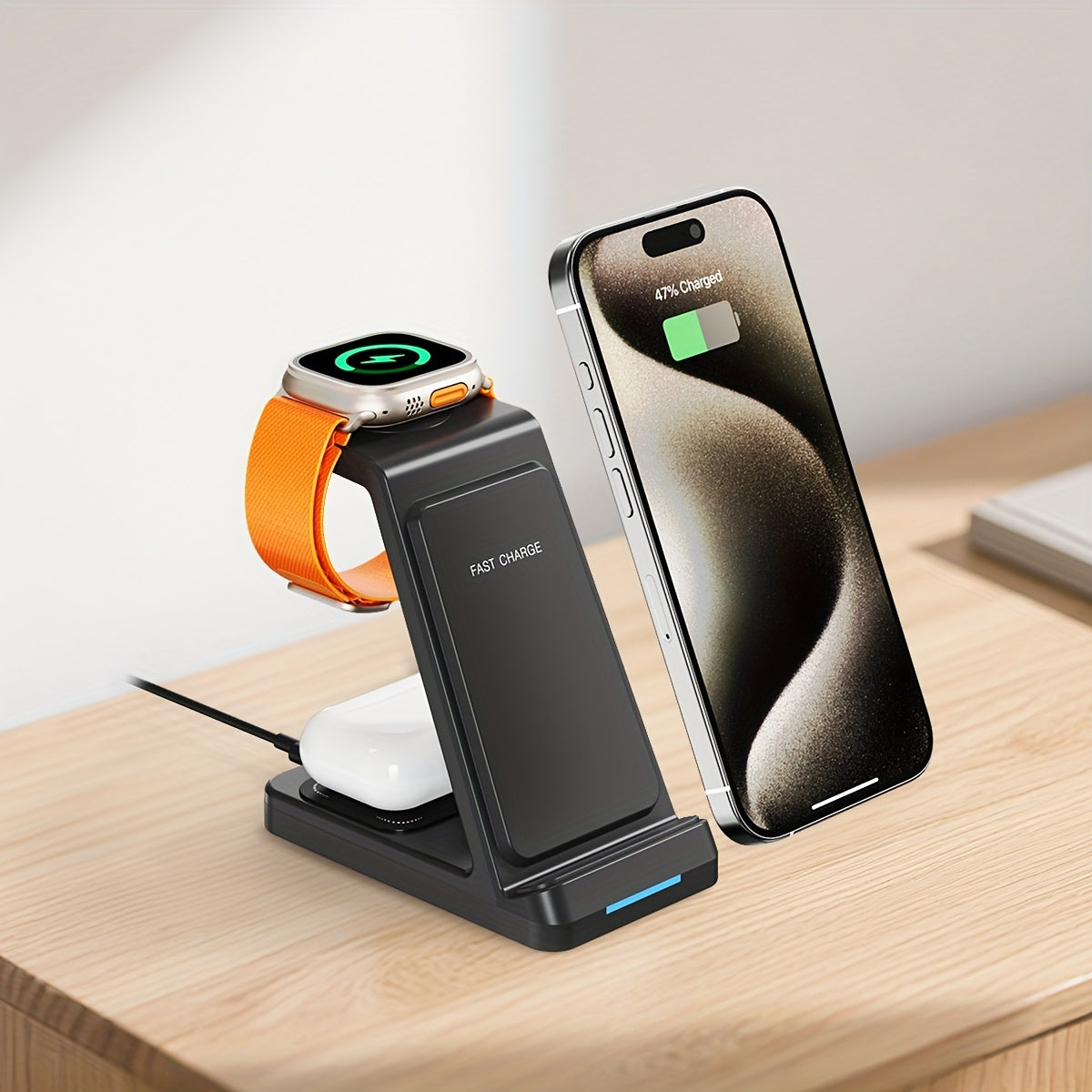 3-in-1 Wireless Charging Station | Phone Holder Stand | Charging Indicator | iPhone 17–11 & Apple Watch | Home & Office