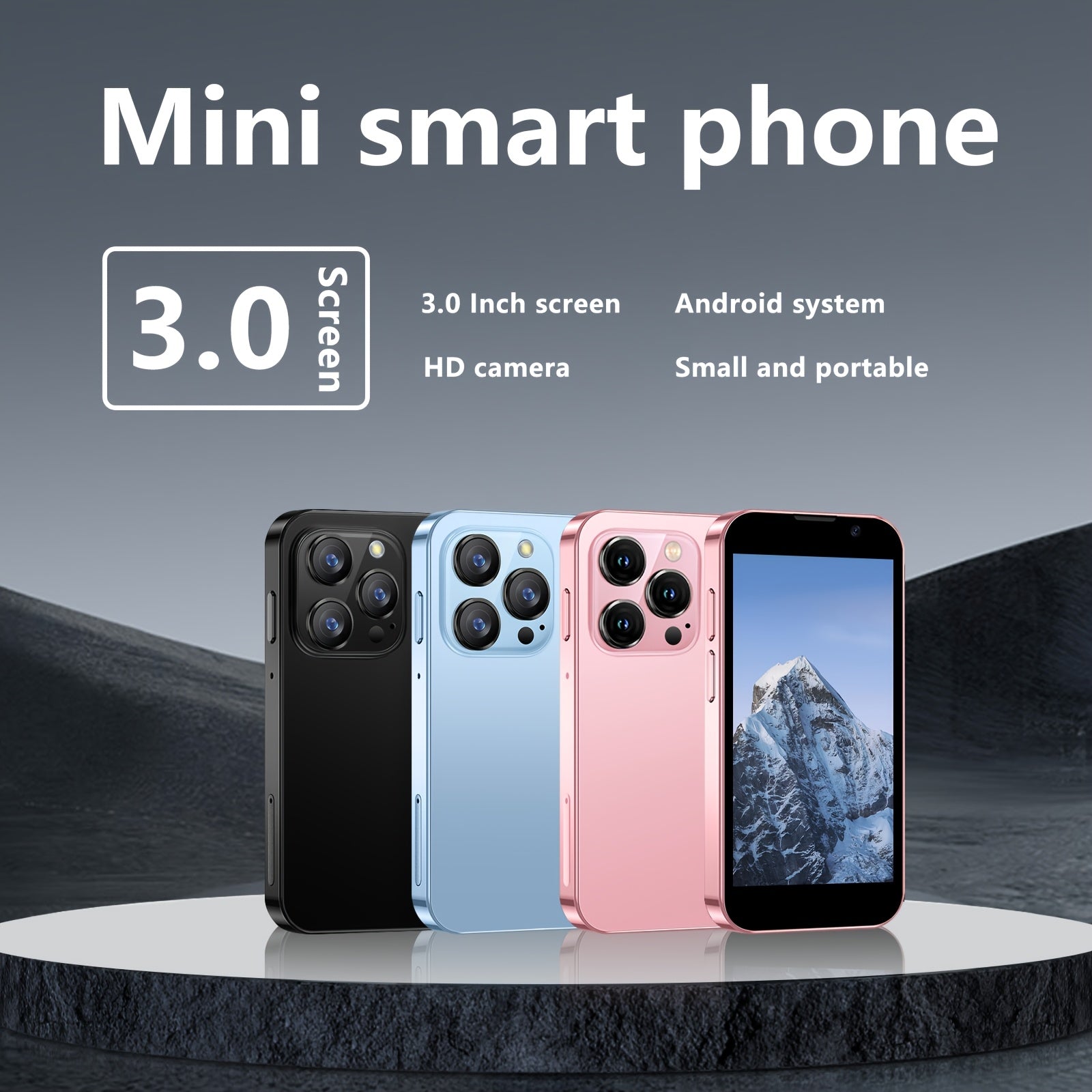 Mini Phone Unlocked Android | 3.0" HD Touch | Dual SIM | Face ID | 2GB+16GB | Type-C | Kids & Students