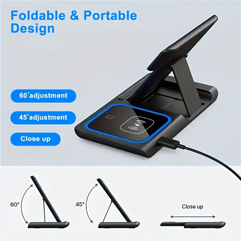 3-in-1 Foldable MagSafe Wireless Charging Station | 15W | QC3.0 Adapter | iPhone 8–15 & Apple Watch Ultra/9–3