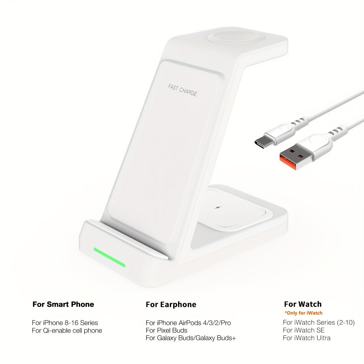 3-in-1 Wireless Charging Station | Phone Holder Stand | Charging Indicator | iPhone 17–11 & Apple Watch | Home & Office