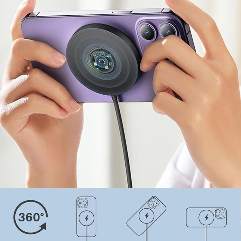 15W Magnetic Wireless Charger | Overcharge Safety | Dual USB-C & USB-A Ports | iPhone 17–11 & Samsung S24/S23/S22