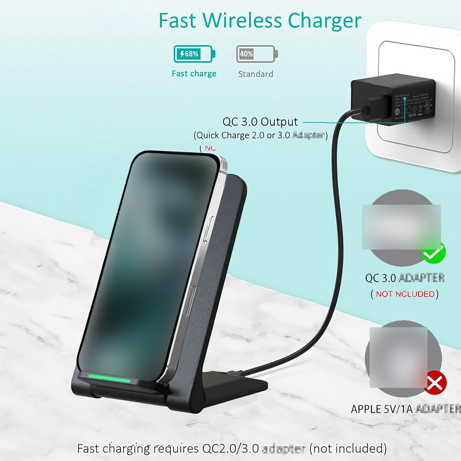 15W Foldable Phone Stand Wireless Charger | iPhone 16/15/14/13/12, Samsung S24–S20, Xiaomi & Huawei