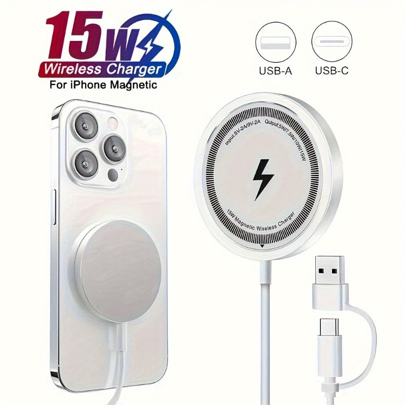15W Magnetic Wireless Charger | Overcharge Safety | Dual USB-C & USB-A Ports | iPhone 17–11 & Samsung S24/S23/S22
