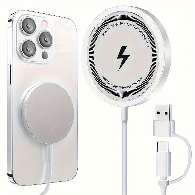 15W Magnetic Wireless Charger | Overcharge Safety | Dual USB-C & USB-A Ports | iPhone 17–11 & Samsung S24/S23/S22