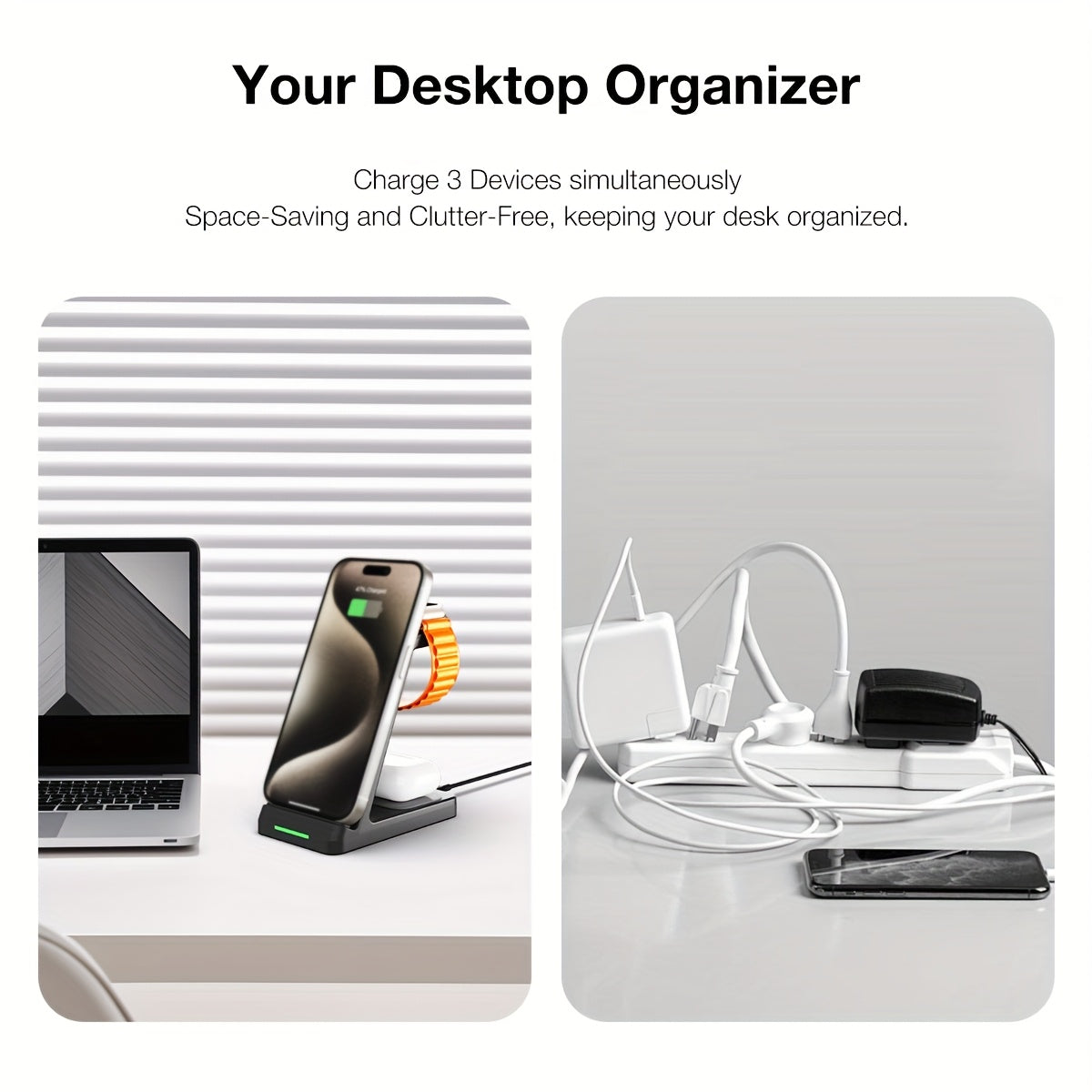 3-in-1 Wireless Charging Station | Phone Holder Stand | Charging Indicator | iPhone 17–11 & Apple Watch | Home & Office