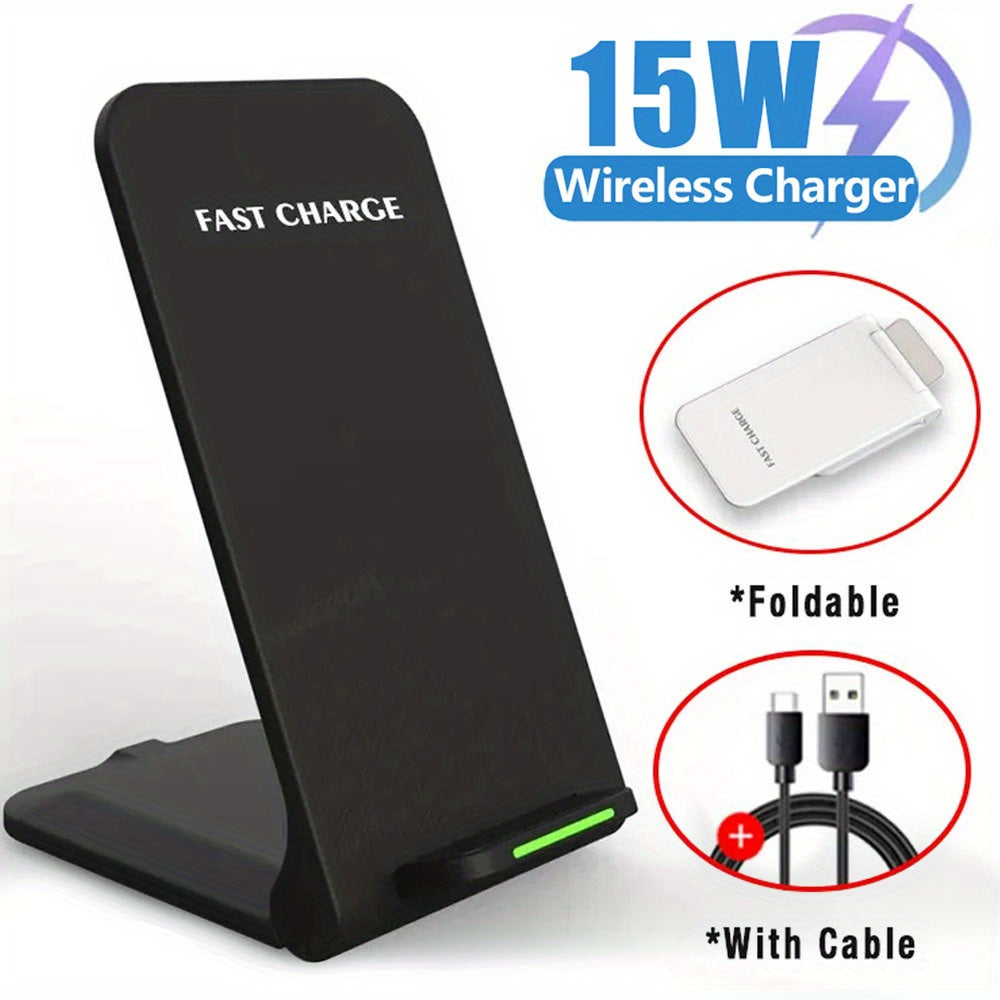 15W Foldable Phone Stand Wireless Charger | iPhone 16/15/14/13/12, Samsung S24–S20, Xiaomi & Huawei