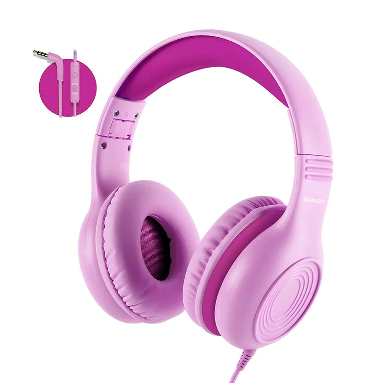 Wired Kids Headphones with Mic | Foldable | Memory Foam | Adjustable Over-Ear | Girls & Boys | Pink & Blue