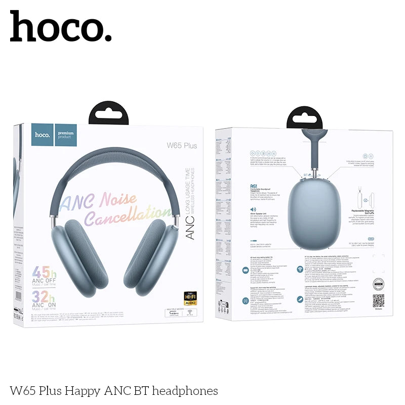 HOCO W65 Plus ANC Bluetooth Headphones | 45-Hr Battery | HiFi Over-Ear | Sport | 6 Colours