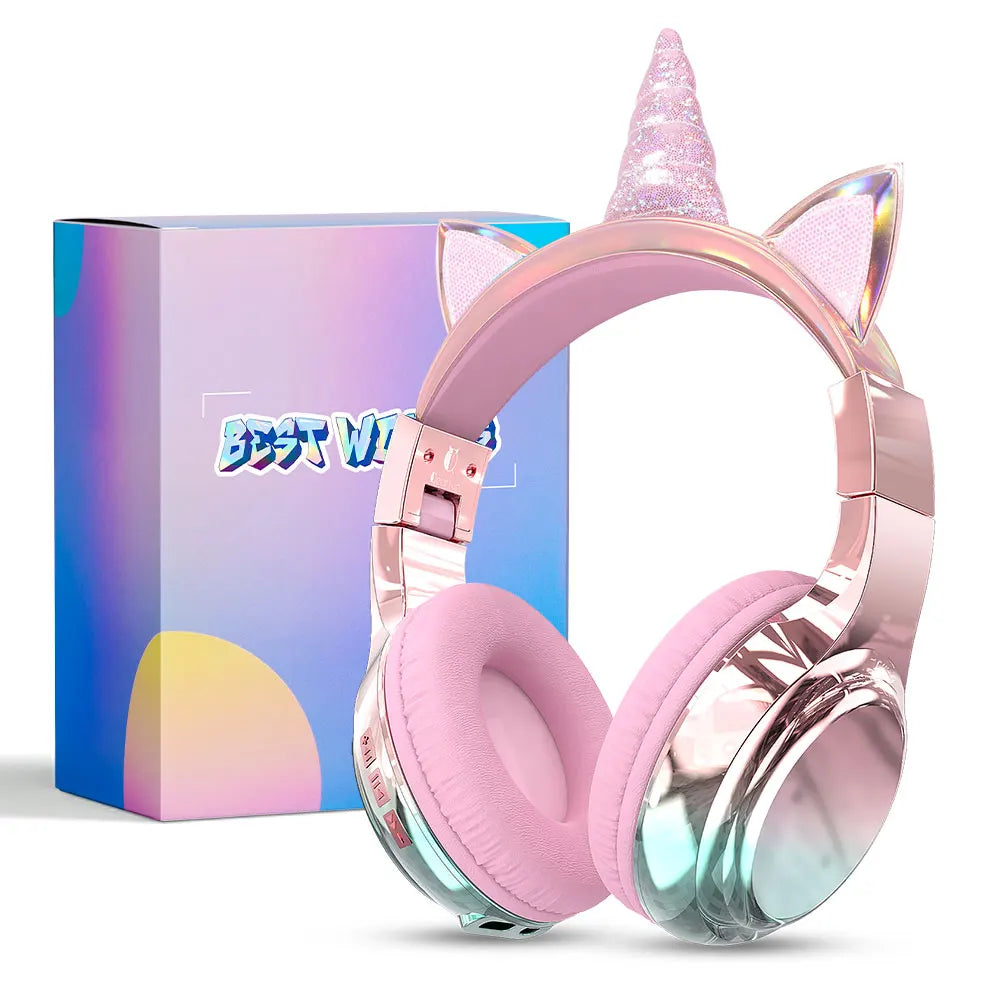 Unicorn & Cat Ear Wireless Kids Headphones | Bluetooth 5.3 | 15-Hr Battery | Foldable | School & Travel