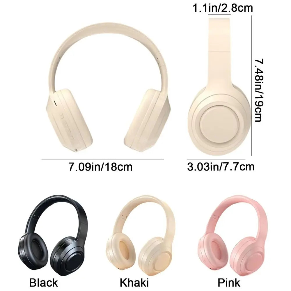 Bluetooth 5.3 Wireless Headphones | Balanced Armature | Foldable | Adjustable Headband | HiFi Stereo | Khaki, Black & Pink