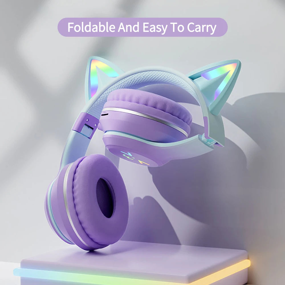 Gradient RGB Cat Ear Wireless Headphones | Bluetooth 5.1 | ANC | Mic | Girls, Kids & Gaming | 5 Colours