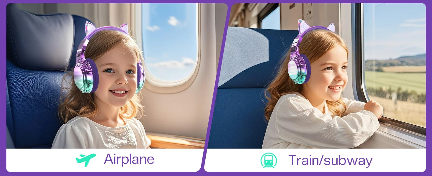 Unicorn & Cat Ear Wireless Kids Headphones | Bluetooth 5.3 | 15-Hr Battery | Foldable | School & Travel