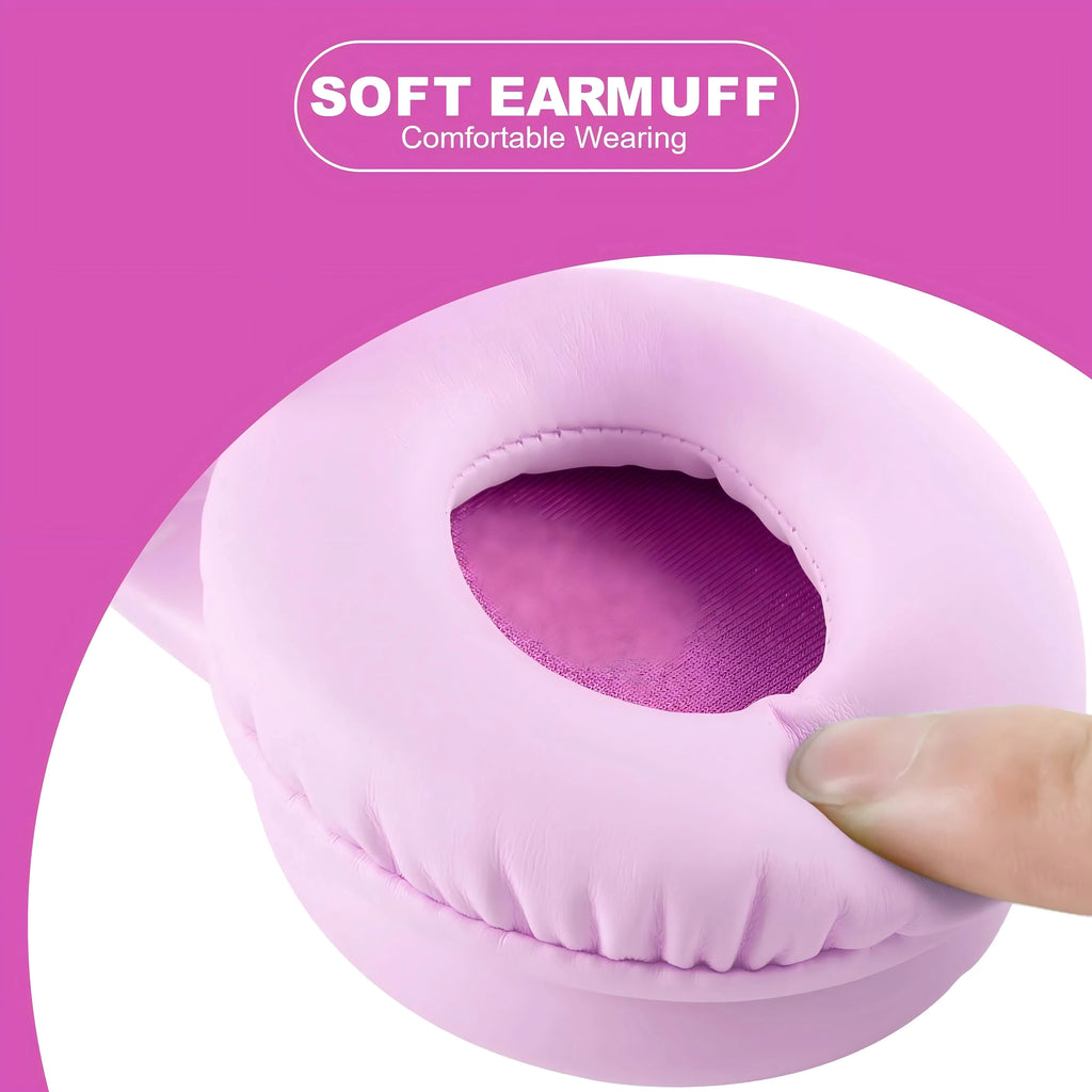 Wired Kids Headphones with Mic | Foldable | Memory Foam | Adjustable Over-Ear | Girls & Boys | Pink & Blue