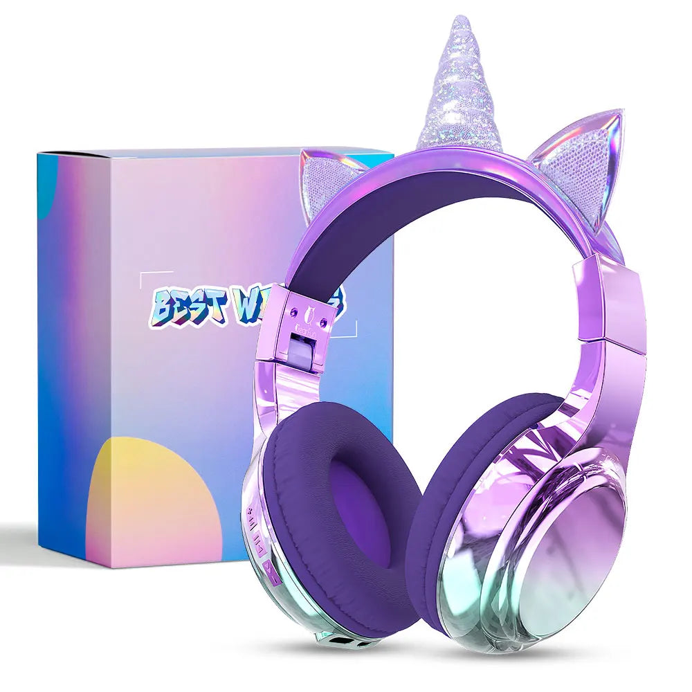 Unicorn & Cat Ear Wireless Kids Headphones | Bluetooth 5.3 | 15-Hr Battery | Foldable | School & Travel