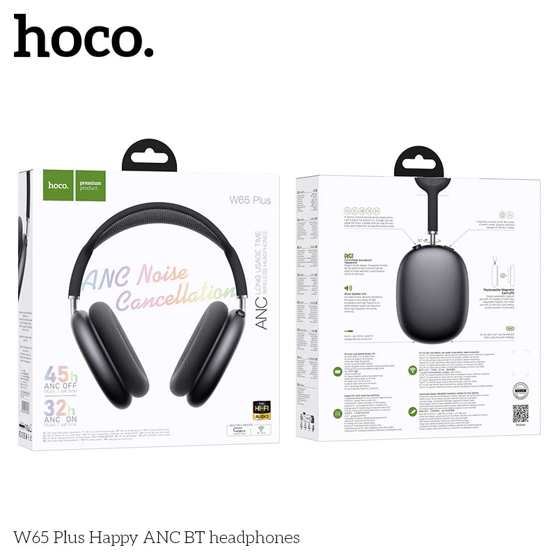 HOCO W65 Plus ANC Bluetooth Headphones | 45-Hr Battery | HiFi Over-Ear | Sport | 6 Colours