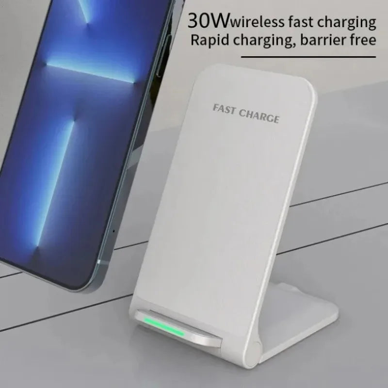 30W Fast Wireless Charger Stand | Upright Induction Dock for iPhone 17/16/15/14/13 Pro, Samsung & Xiaomi