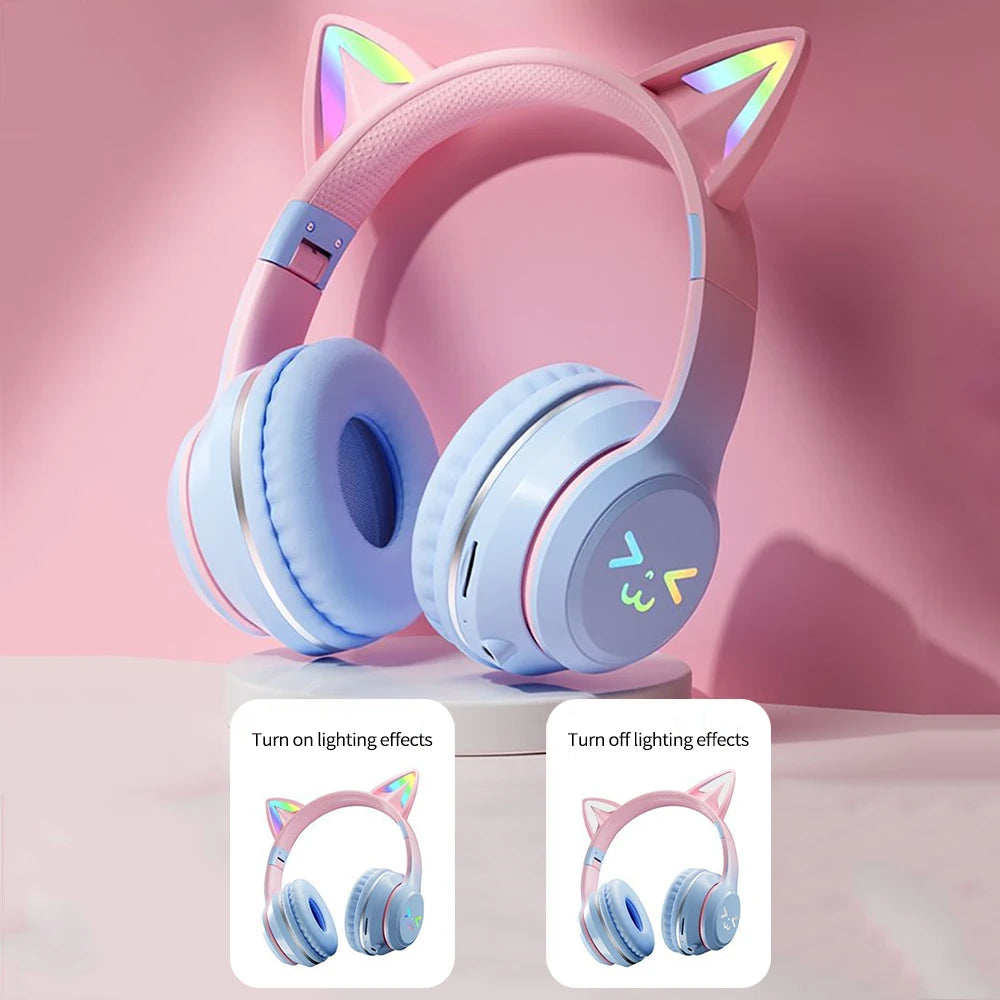 Gradient RGB Cat Ear Wireless Headphones | Bluetooth 5.1 | ANC | Mic | Girls, Kids & Gaming | 5 Colours
