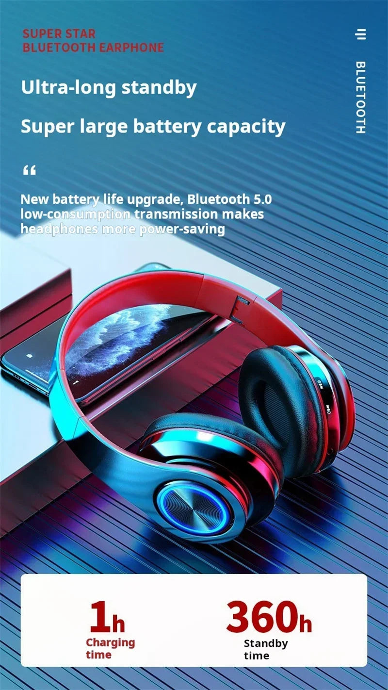 Wireless Gaming Headset | Surround Sound Stereo | Colourful Design | Mic | PC & Laptop | Blue, Black, Red & White