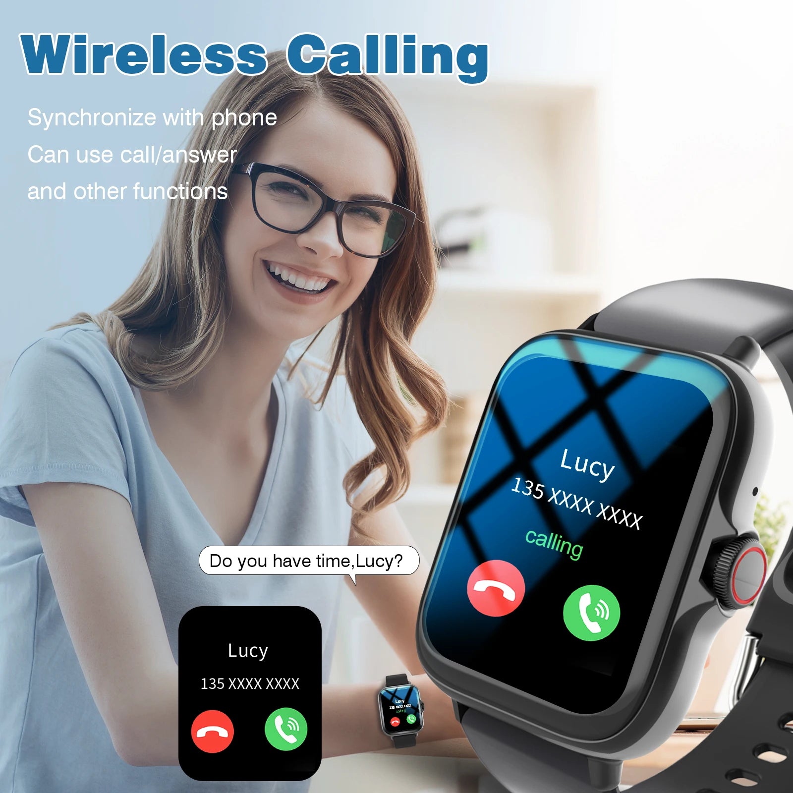 Smart Watch Multi-functional sports smart watch ,Wireless Calling, Personalized the Watch Faces,Music control