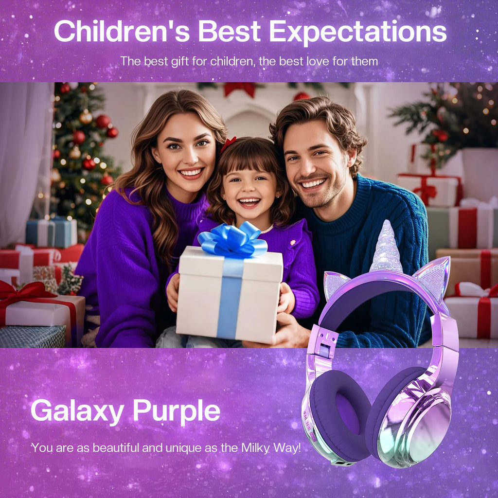 Unicorn & Cat Ear Wireless Kids Headphones | Bluetooth 5.3 | 15-Hr Battery | Foldable | School & Travel