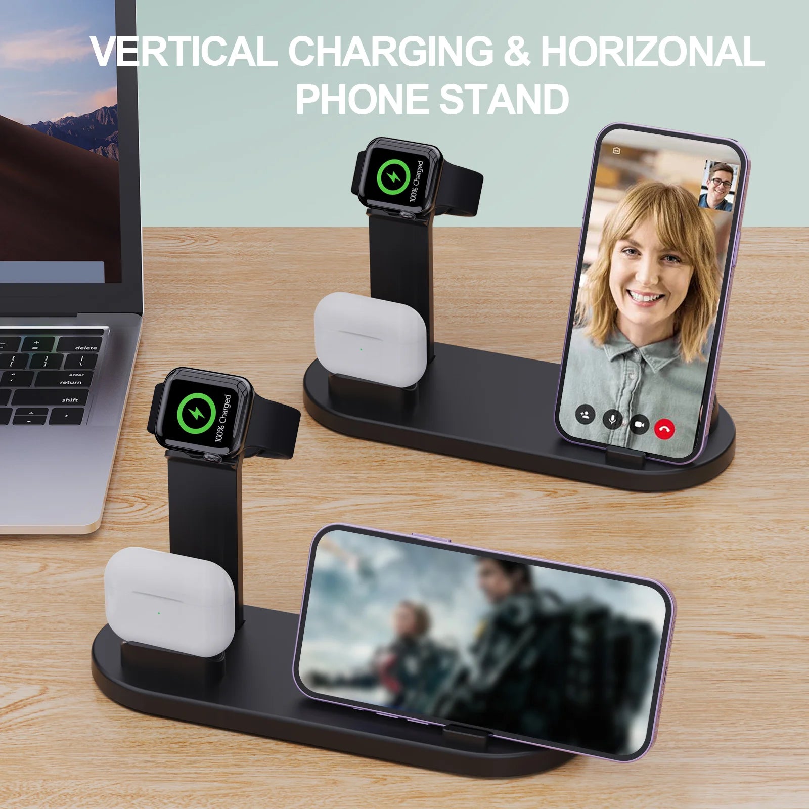 15W 6-in-1 Wireless Charging Dock | iPhone 11–17, Apple Watch, AirPods & Samsung | CE/FCC Certified