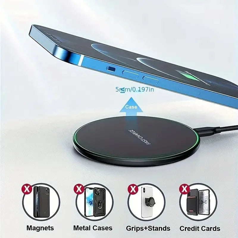 30W Wireless Fast Charger Pad | Type-C | LED Indicator | iPhone 15/14/13/12, Samsung S23/S22, Xiaomi & Huawei