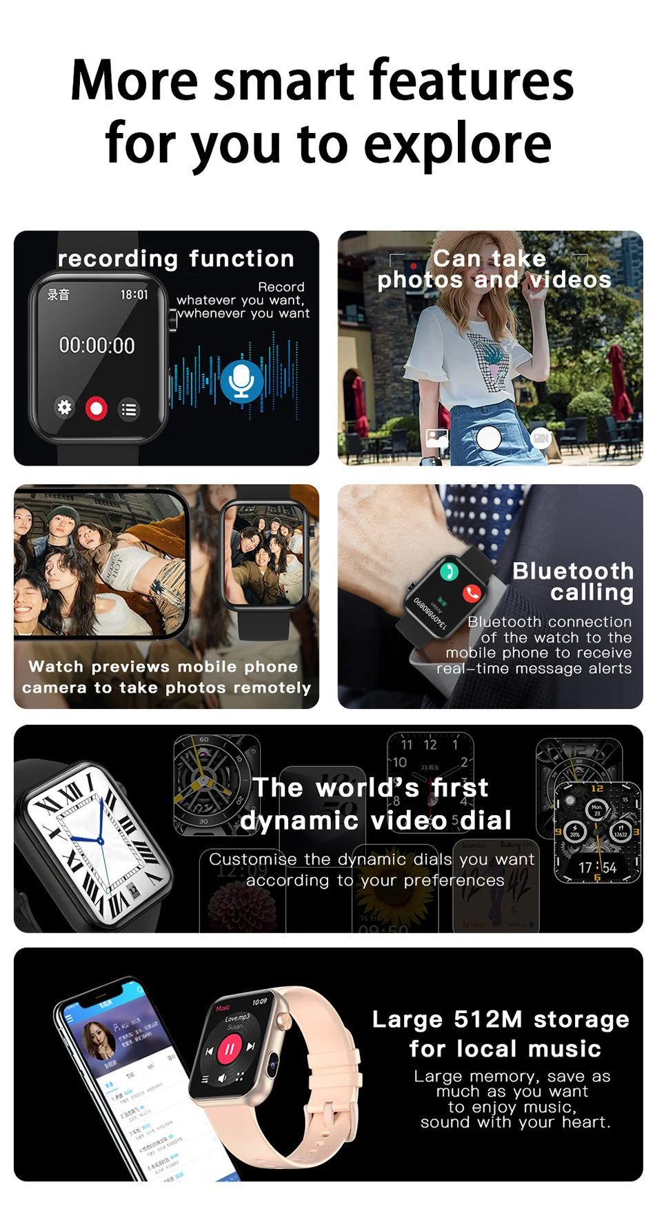 Jooeniok P51 Smart Watch | Built-In Camera | Video Recording | 7-Day Battery | IPS Display | BT Calling | iPhone & Android