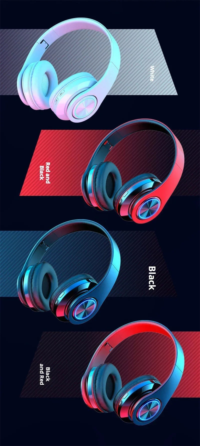 Wireless Gaming Headset | Surround Sound Stereo | Colourful Design | Mic | PC & Laptop | Blue, Black, Red & White