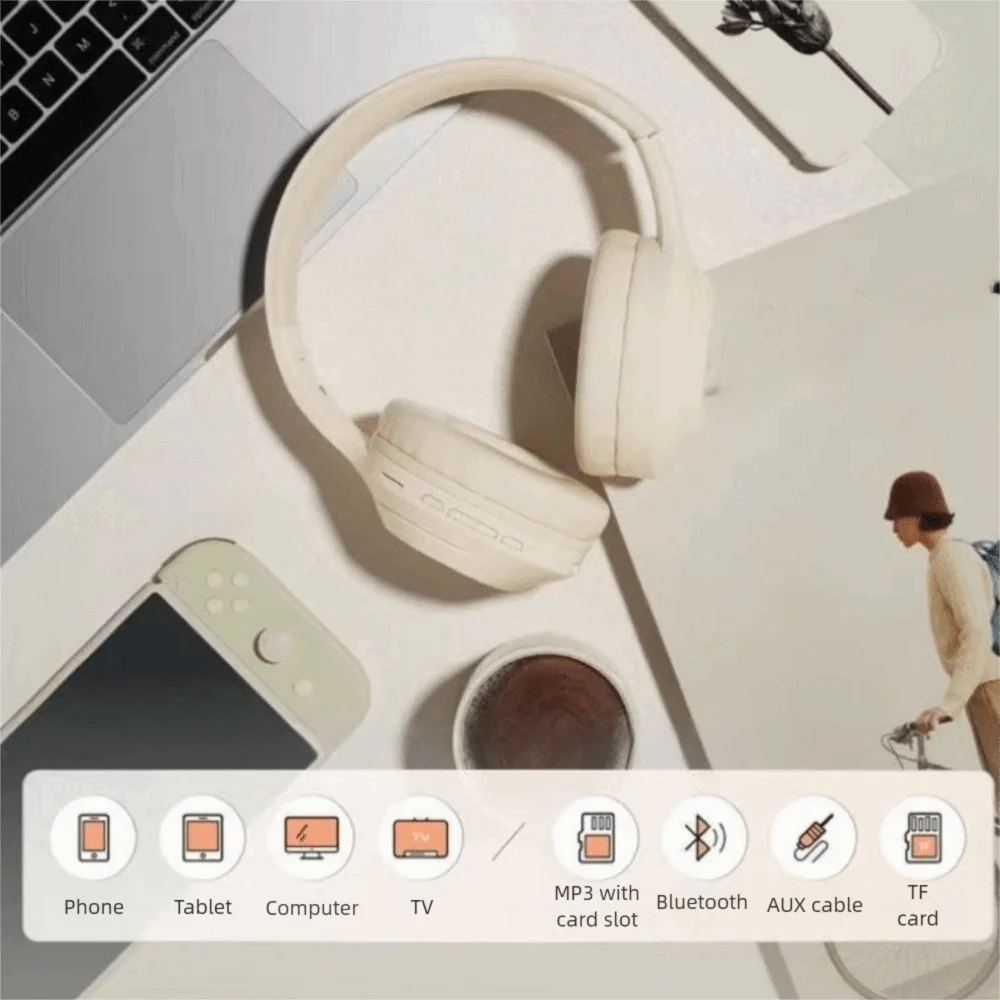 Bluetooth 5.3 Wireless Headphones | Balanced Armature | Foldable | Adjustable Headband | HiFi Stereo | Khaki, Black & Pink