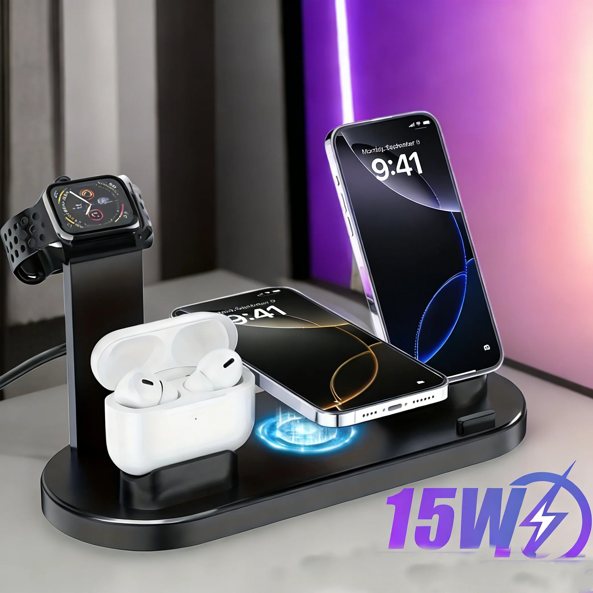40W Multi-Device Wireless Charging Station | Phone, Watch & Earphones | iPhone 12–17 & Samsung S21–S25