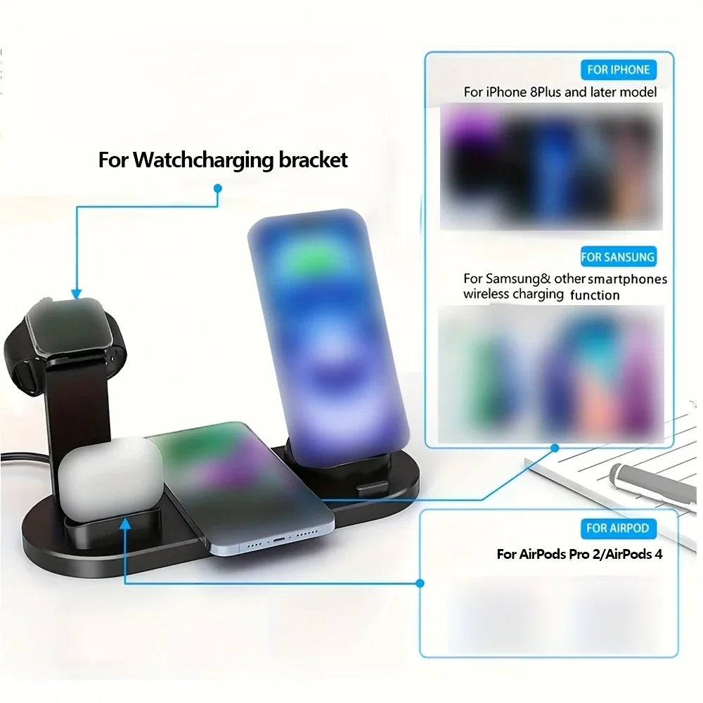 40W Multi-Device Wireless Charging Station | Phone, Watch & Earphones | iPhone 12–17 & Samsung S21–S25