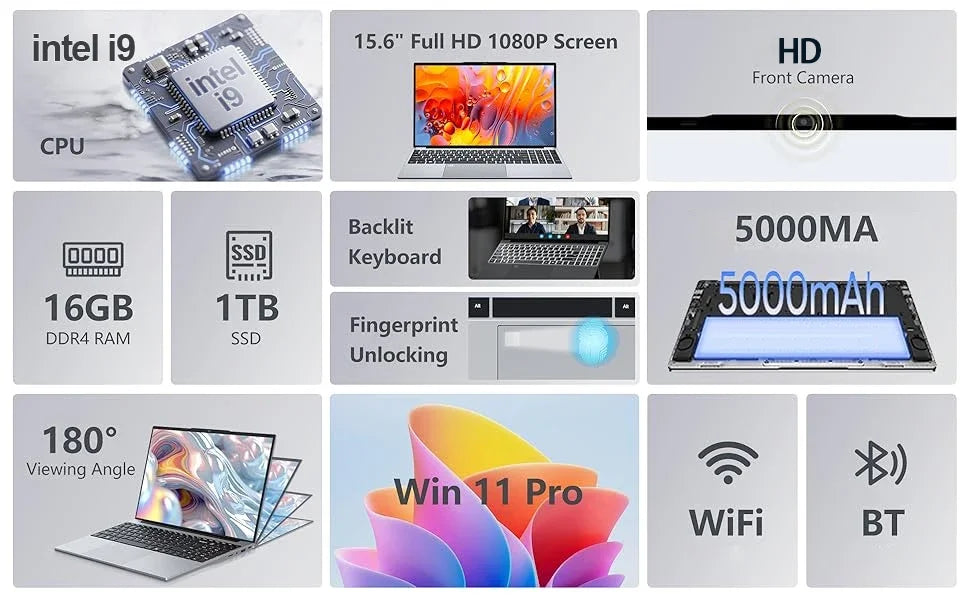 2026 Gaming Laptop 15.6" | Windows 11 | Intel Core i9-10980HK | 16GB RAM | 1TB/2TB SSD | Backlit Keyboard | Fingerprint Unlock