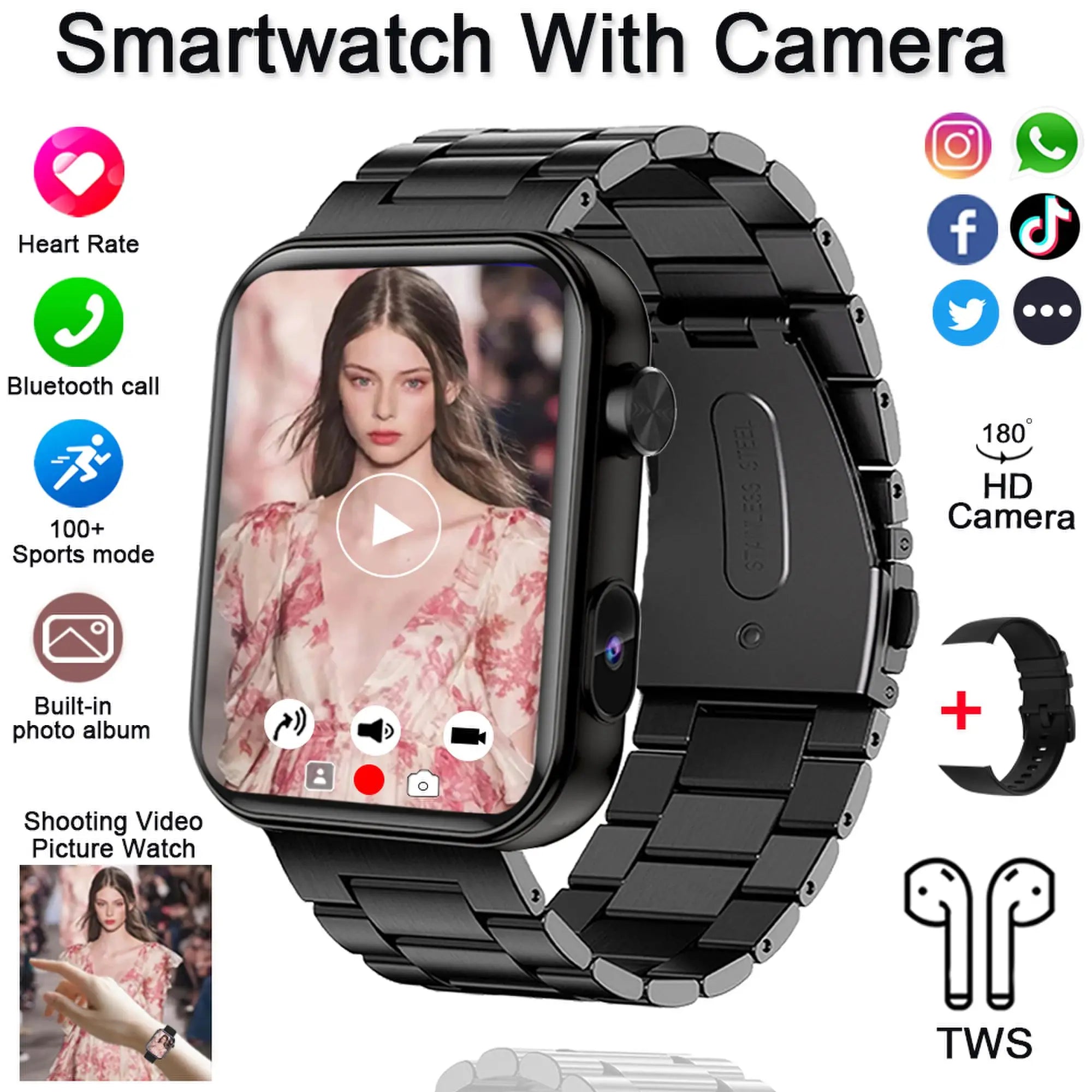 Jooeniok P51 Smart Watch | Built-In Camera | Video Recording | 7-Day Battery | IPS Display | BT Calling | iPhone & Android