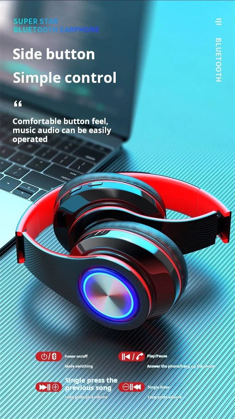 Wireless Gaming Headset | Surround Sound Stereo | Colourful Design | Mic | PC & Laptop | Blue, Black, Red & White