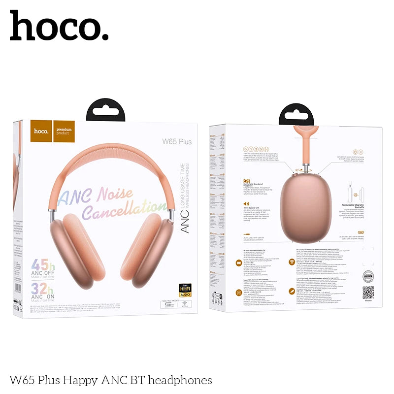 HOCO W65 Plus ANC Bluetooth Headphones | 45-Hr Battery | HiFi Over-Ear | Sport | 6 Colours