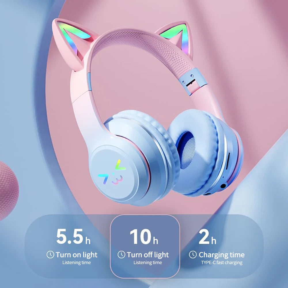 Gradient RGB Cat Ear Wireless Headphones | Bluetooth 5.1 | ANC | Mic | Girls, Kids & Gaming | 5 Colours
