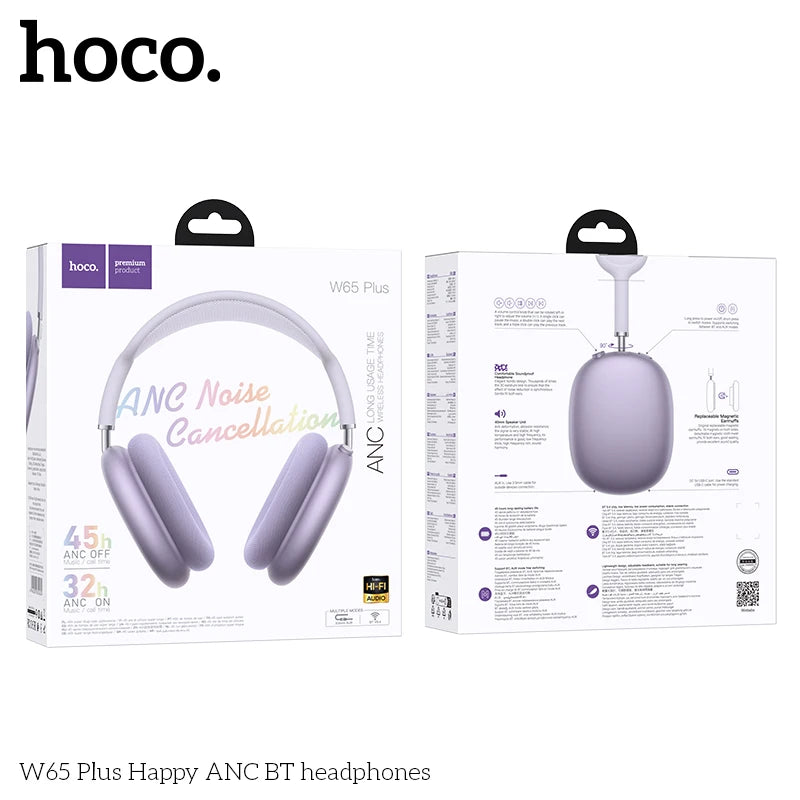HOCO W65 Plus ANC Bluetooth Headphones | 45-Hr Battery | HiFi Over-Ear | Sport | 6 Colours