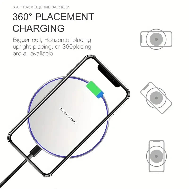 30W Wireless Fast Charger Pad | Type-C | LED Indicator | iPhone 15/14/13/12, Samsung S23/S22, Xiaomi & Huawei