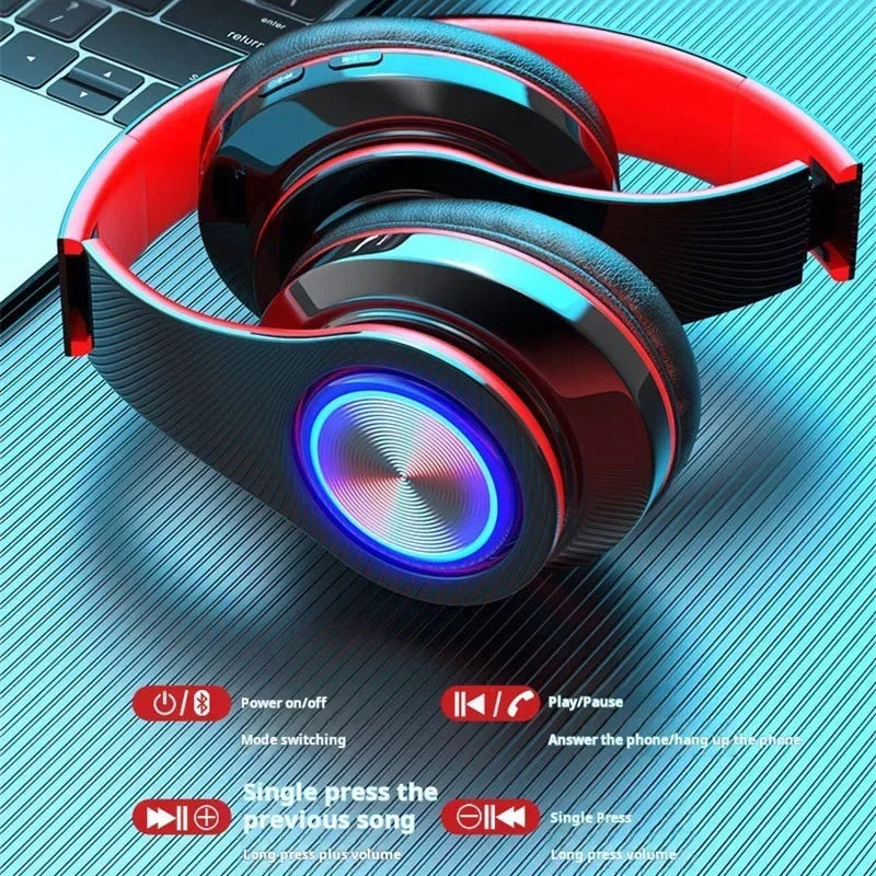 Wireless Gaming Headset | Surround Sound Stereo | Colourful Design | Mic | PC & Laptop | Blue, Black, Red & White