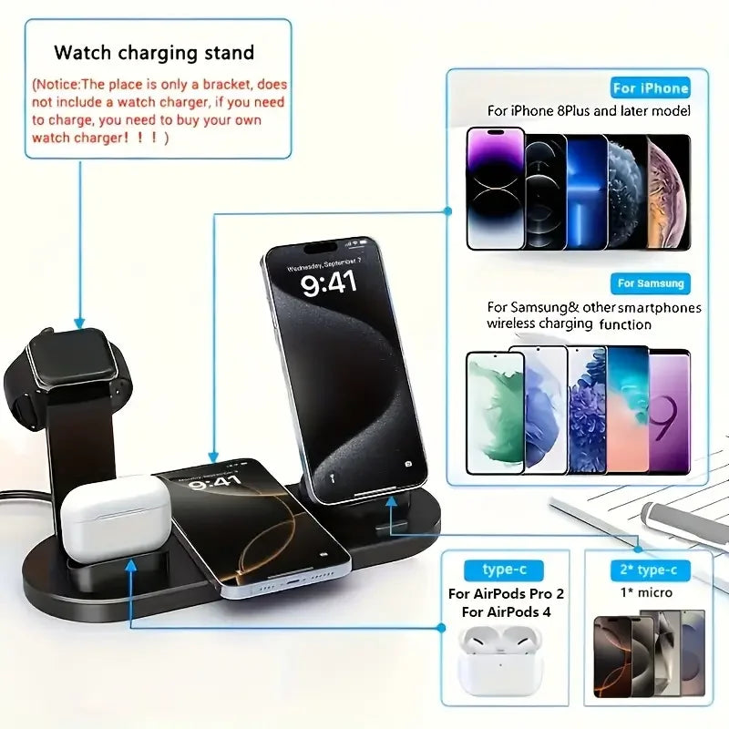 40W Multi-Device Wireless Charging Station | Phone, Watch & Earphones | iPhone 12–17 & Samsung S21–S25