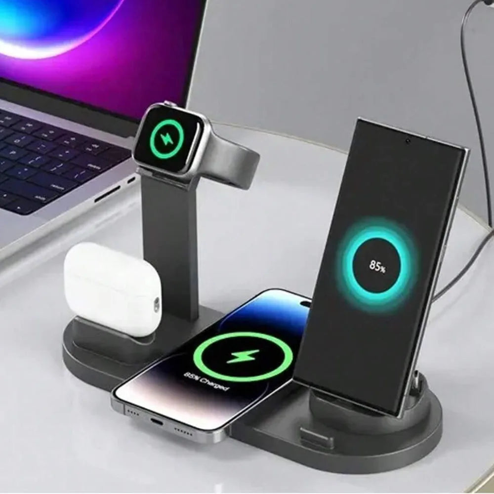 15W 6-in-1 Wireless Charging Dock | iPhone 11–17, Apple Watch, AirPods & Samsung | CE/FCC Certified