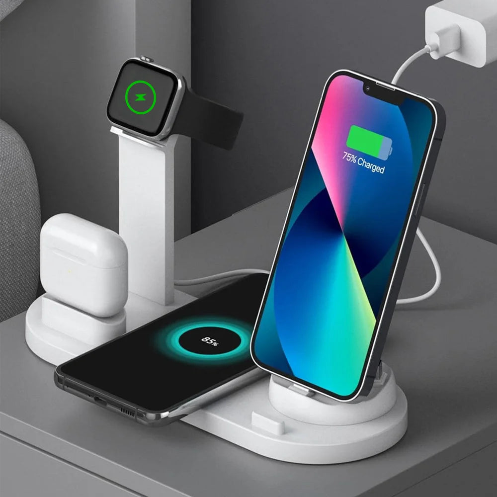 15W 6-in-1 Wireless Charging Dock | iPhone 11–17, Apple Watch, AirPods & Samsung | CE/FCC Certified