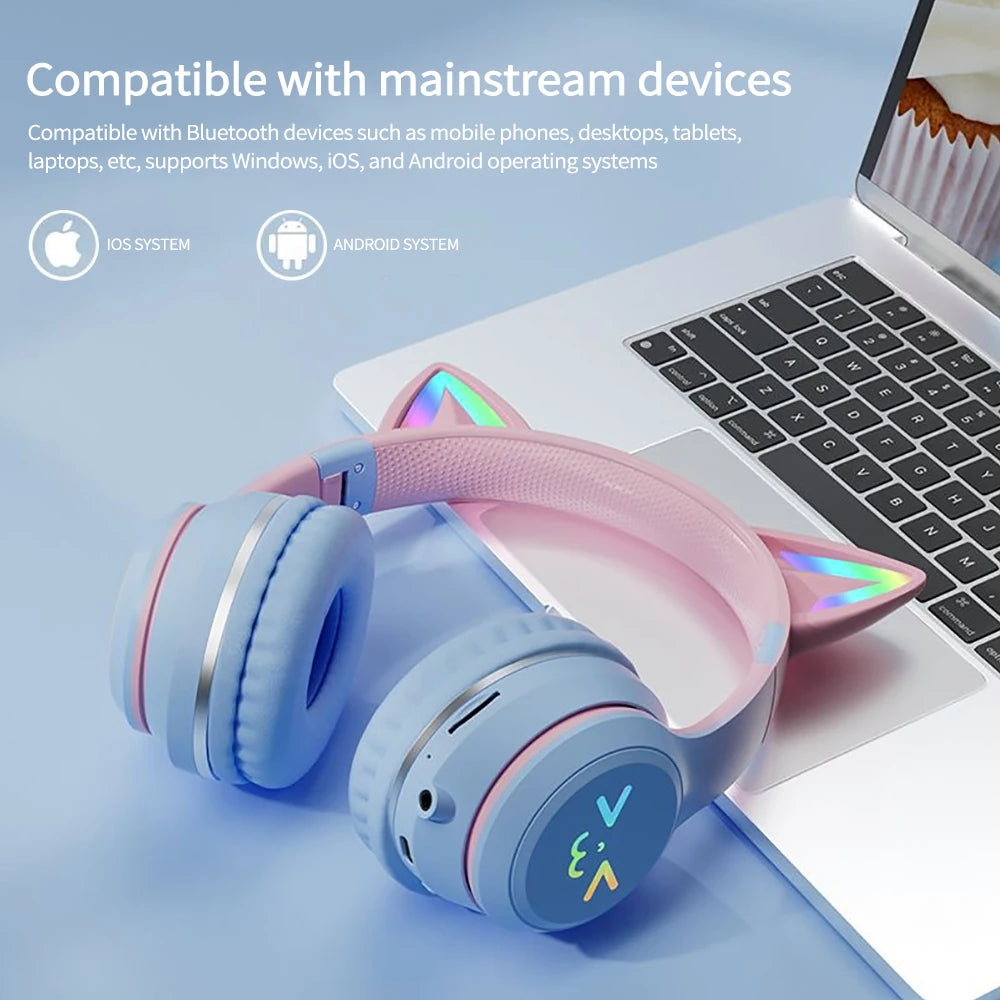 Gradient RGB Cat Ear Wireless Headphones | Bluetooth 5.1 | ANC | Mic | Girls, Kids & Gaming | 5 Colours