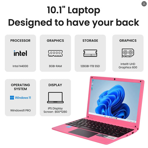 10.1" Windows 11 Laptop | 8GB RAM 128GB | Netbook for Kids, Men & Women