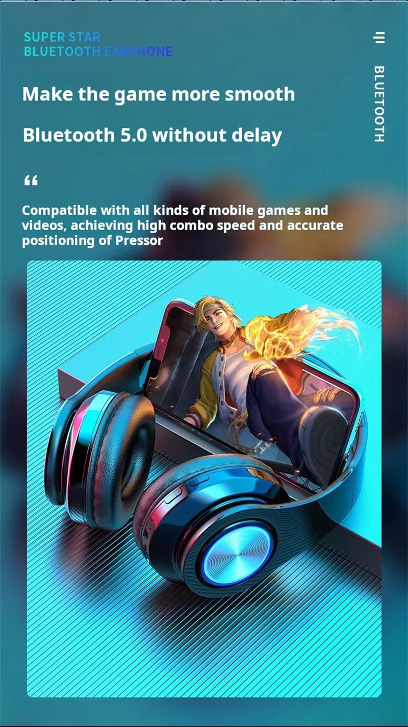 Wireless Gaming Headset | Surround Sound Stereo | Colourful Design | Mic | PC & Laptop | Blue, Black, Red & White