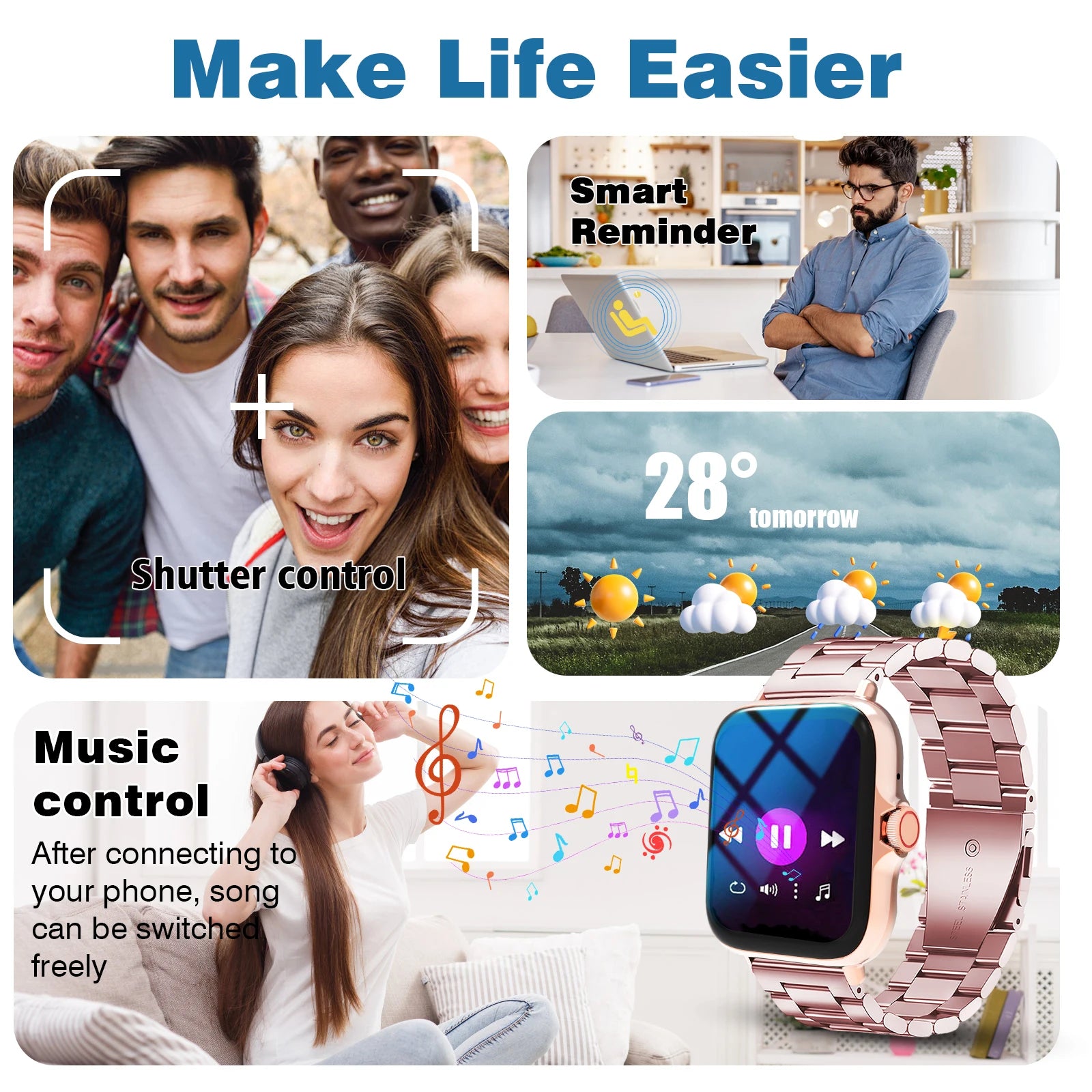 Smart Watch Multi-functional sports smart watch ,Wireless Calling, Personalized the Watch Faces,Music control
