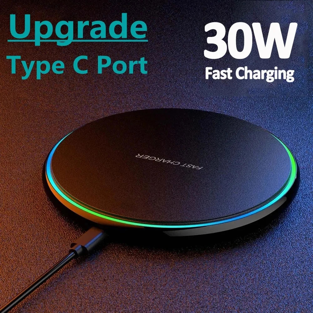 30W Wireless Fast Charger Pad | Type-C | LED Indicator | iPhone 15/14/13/12, Samsung S23/S22, Xiaomi & Huawei